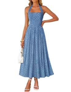 ZESICA Women's Summer Sleeveless Floral Wedding Guest Maxi Dress | Halter Neck, Flowy A Line, High Waist, Long