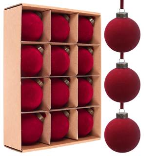 Velvet Christmas Balls Bulk Shatterproof Plastic Christmas Tree Decorations for Decorative Hanging Baubles (12