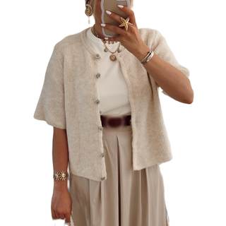 Women Y2K Cardigan Sweater Short Sleeve Button Down Ribbed Knit Crop Top Fall Winter Going Out Sweater