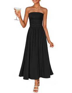 ZESICA Womens Strapless Formal Wedding Guest Midi Sundress | Off the shoulder, Sleeveless, Ruched, Flowy A Lin