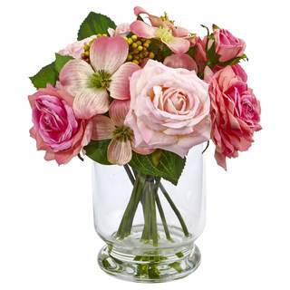 Nearly Natural 10in. Rose and Berry Arrangement