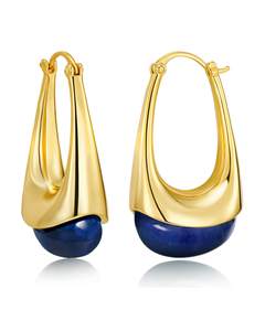 SNGIA Long Oval Chunky Dangle 18K Gold Plated Hoops with Colored Resin Gemstone Statement Earrings for Women, 