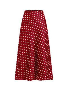MakeMeChic Women's Polka Dots Maxi Skirts Satin Ruffle Pencil Skirt | Summer, Silk, High Waist, Elastic, A Lin