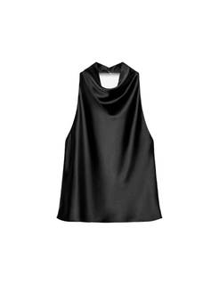 Women's Satin Tank Top Backless Halter Neck Camisole Elegant Draped Front Loose Fit Sexy Summer Tops X-Small B