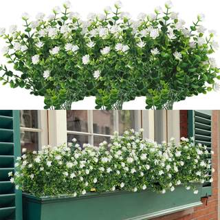8 Bundles Artificial Flowers, Fake Artificial Greenery UV Resistant No Fade Faux Plastic Plants for Wedding Br