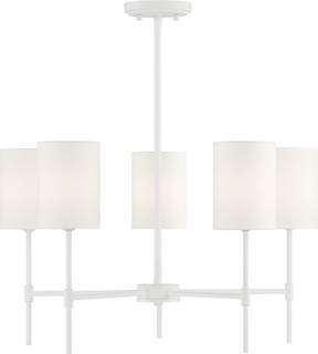 Meridian M10067BQW Vintage Country/Rustic White Fabric Chandelier, 5-Light 300 Total Watts, 15" H x 25" W, Bis