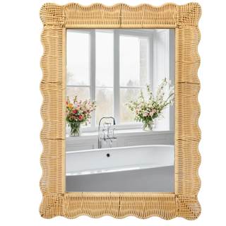 FUIN Decorative Wicker-Like Framed Mirror – 30" x 22.6", Wall-Mounted, Scalloped Edge for Bathroom, Living Roo