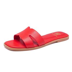 Women's Flat Sandals Dressy Comfortable Slide Sandals Fashion Square Open Toe Slip On Beach Sandals for Summer
