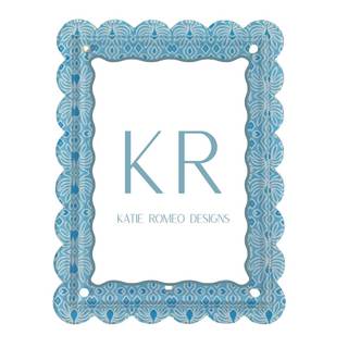 Scalloped Magnetic Acrylic Picture Frame, Geometric Blue and White, 5x7, Grandmillennial Geometric Art Pattern