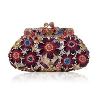 Fancy Vintage Flower Rhinestone Clutch Multicolor Floral Crystal Evening Bag Purse Wedding Cocktail Bag