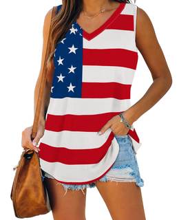 XIEERDUO Womens Tank Tops V Neck Basic Solid Color Casual Flowy Summer Sleeveless Small 01-flag