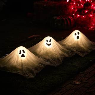 JOYIN Halloween Outdoor Decorations White Ghost Garden Stakes with Light Up Design (3 Packs), Cloth Ghost for 