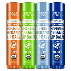 Dr. Bronner's - Organic Lip Balm Variety Peppermint, Orange Ginger, Naked, Lemon Lime) - Made with Organic Bee