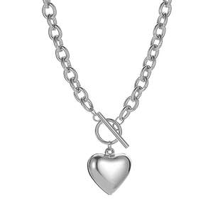 Chain Necklace for Women 18K White Gold Plated Chunky Cuban Chain Link Necklace with Heart Moon Hypoallergenic