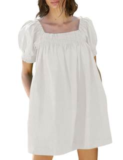 Huaqiao Womens Summer Mini Dress 2026 A-Line Square Neck Puff Sleeve Beach Sundress Casual Short Dress with Po