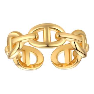LEMON GRASS Gold Chain Link Ring | Chunky Curb-Link Open Ring | Stackable Thick Chain Simple Open Circle Band 