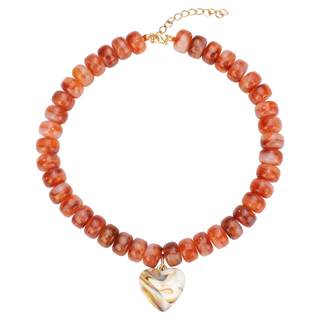 Chunky Colorful Beaded Statement Boho Summer Beach Chokers Necklace Heart Pendant Pink Green Yellow Brown Fash