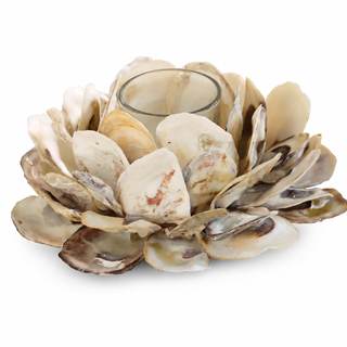 Mud Pie 498B002 Oyster Shell Votive Holder 3 1/4" x 7" | Shell Decor and Coastal Table Decor