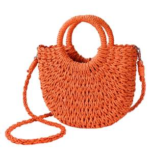 Womens Straw Beach Bag Woven Crossbody Shoulder Bags Top Handle Satchel Handbag Purse for Summer Orange