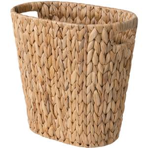 StorageWorks Wicker Waste Basket, Handwoven Water Hyacinth Trash Can with Built-in Handles, Wicker Garbage Can