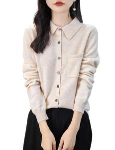 Chanyarn Women's Polo Neck 100% Merino Wool Sweater 2025 Spring Basic Long Sleeve Knitted Cardigan Sweater wit