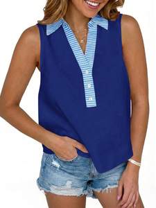 Tankaneo Womens V Neck Cropped Tank Tops Button Up Color Block Tees | Sleeveless Shirts, Loose Fit, Summer Dre