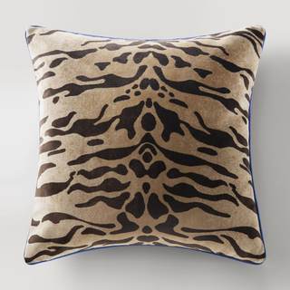 Z Gallerie Bronze Tiger Pillow 22" Blue-Piping Animal-Print Pillow - Bronze/Blue Brown-blue-pillow 22" X 22"