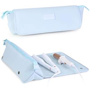 BAREFOOT CARIBOU Hair Tools Travel Bag and Heat Resistant Mat 17"(BabyBlue) | Fits flat irons curling irons an