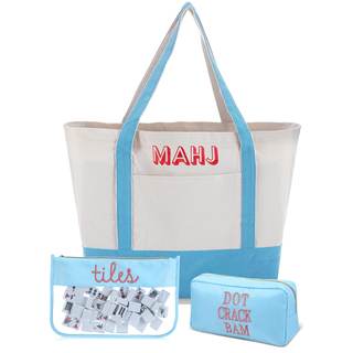 Shinylin 3 Pcs Empty Mahjong Tile Bags with Zipper Set Embroidered Mahjong Canvas Carrying Tote PVC Bag Nylon 