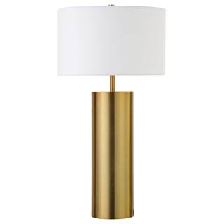 Henn&Hart 30" Modern 1-Light Table Lamp, Gold | Sculptural mid-century silhouette with a fabric drum shade, ro