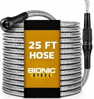 BIONIC STEEL 25 Ft Metal Garden Hose with Sprayer Nozzle | Non Kinking Design, Stainless Steel Heavy Duty Wate
