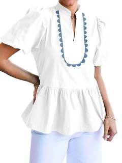 Cicy Bell Women Puff Sleeve Peplum Blouse Ruffle Vneck Summer Babydoll Tops | Casual Dressy Shirts,Loose Fit S