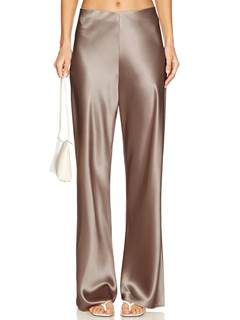 Women's Satin Wide Leg Dress Pants Hidden Elasticized Waistband Silk Casual Long Flowy Loose Trousers Small Mo