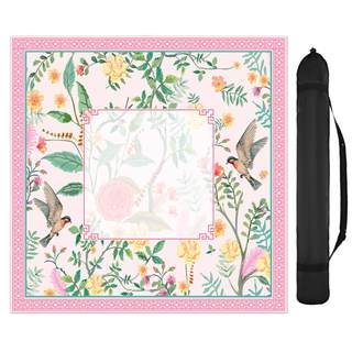 FYSUIMUC Pink Bird Floral Mahjong Mat with Carrying Bag | 31.5" x 31.5", Vintage Chinoiserie Flower, Non-Slip,