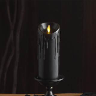 Luminara Black Wax Drip Flameless Candle LED Battery Operated Moving Flame Lights Pillar Unscented Real Wax wi
