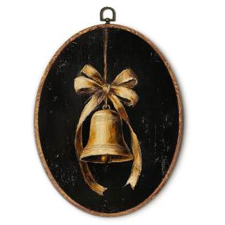Hxlac Vintage Dark Christmas Gold Bell Oval Wall Art Framed, Moody Christmas Bell Oval Wall Decor, Cottagecore