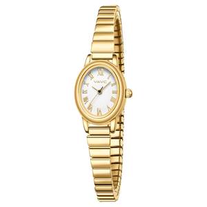Small Gold Watches for Women,Analog Womens Watch with Stainless Steel Expansion Band,Oval Case Roman Dial,Wate