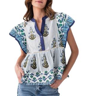 Women Boho Short Sleeve Shirt Ruffle Sleeve V Neck Blouse Top Cute Floral Printed Loose Peplum Babydoll Tops #