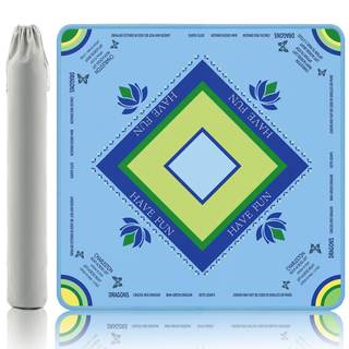 Ocean Blue Mahjong Mat with Lotus & Butterfly Artwork - 32.4x32.4 Inch Hand-Painted Style Rubber Mat, Waterpro