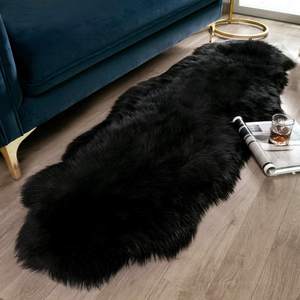Ashler Faux Fur Rug, Black Area Rugs, Fluffy Sheepskin Fur Rug, Fuzzy Ultra Soft 2 x 6 Ft Rugs, Machine Washab