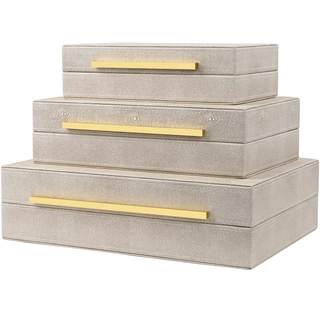 Ivory Shagreen Box Set Of 3 Faux Leather Decorative Boxes, Large Modern Nesting Storage Decorative Boxes with 