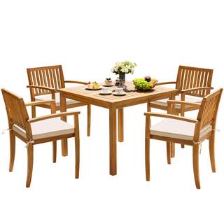 Greesum 5 Piece Patio Dining Set Outdoor Solid Wood Furniture for Yard, Garden, Porch w/Square Tabletop & 4 Ch