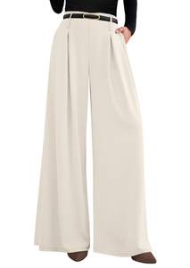 PRETTYGARDEN Womens Wide Leg Dress Pants Flowy Trousers | Front Pleats,Side Zipper,Elastic High Waisted Palazz