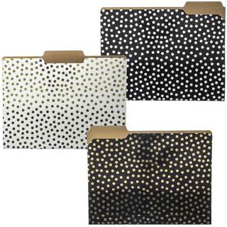 Graphique Designer Black, White, and Gold Polka Dots File Folders | Set of 9 (3 Designs) | Letter Size Organiz
