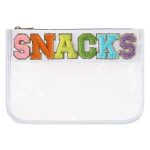 DYSHAYEN Clear Zipper Pouch | Chenille Letter, 11.8 In x 8.2 In, Travel Cosmetic Pouch, for Women Girls