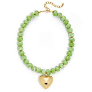 Gold Heart Pendant Necklaces for Women Colorful Acrylic Resin Beaded Choker Necklace Fashion Chunky Statement 