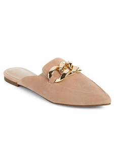 Juliet Holy Womens Mules Flats Pointed Toe Backless Loafers Slip on Metal Chain Slides 9 Light Brown