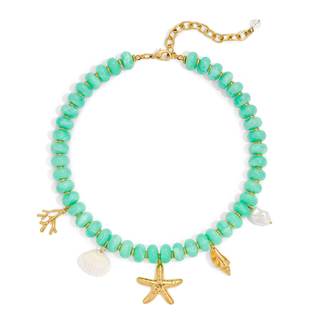 CLASSYZINT Summer Beach Colorful Beaded Choker Charm Necklace | Resin Bead Necklace with Starfish Shell Fish O