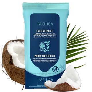 Pacifica Beauty Coconut Milk & Essential Oils Underarm Deodorant Wipes, Helps Remove Odor, Aluminum-Free, Vega