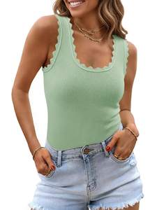 Saodimallsu Womens Scalloped Tank Tops Square Neck Knit Sweater Vest | Ribbed Top,Sleeveless Sweaters,Casual,S
